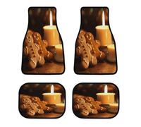 Set di 4 tappetini per auto con motivo Candele e pan di zenzero, personalizzabili, antiscivolo, anteriori e posteriori, classici e universali, adatti per SUV, furgoni, berline e camion