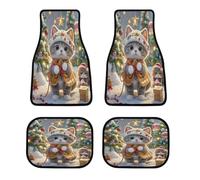 Set di 4 tappetini per auto con simpatico gatto che canta canti natalizi personalizzati antiscivolo anteriore e posteriore tappetini classici per tutte le stagioni battitacco universale adatto per SUV