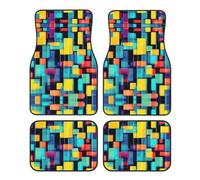 Set di 4 tappetini per auto, durevoli, resistenti all'usura, facili da pulire, resistenti al lavaggio, con motivo geometrico quadrato e stampa