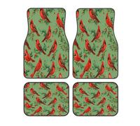 Set di 4 tappetini per auto, motivo natalizio con uccellini rossi, ramo di albero di pino, universali, antiscivolo, accessori per auto, SUV, camion