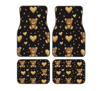 Set di 4 tappetini per auto, motivo orsetto dorato e cuori e stelle, universali, antiscivolo, accessori per auto, universali, adatti per auto, SUV, camion