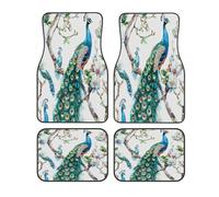 Set di 4 tappetini per auto, motivo pavone retrò con uccellini blu, eleganti piume, universali, antiscivolo, accessori per auto, SUV, camion