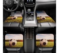 Set di 4 tappetini per auto, resistenti per tutte le stagioni, anteriori e posteriori, con palla da calcio su un campo, tappetini antiscivolo per auto, set completo di battitacco per conducente