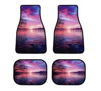 Set di 4 tappetini per auto, universali, impermeabili, con battitacco integrato, viola, tramonto sull'acqua, eleganti tappetini per auto, camion, furgoni, SUV