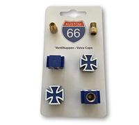 Set di 4 tappi coprivalvola + 2 adattatori per bicicletta - Iron Cross Blue - adatto per qualsiasi auto, moto e bicicletta