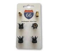 Set di 4 tappi per valvole + 2 adattatori per bicicletta, colore nero, adatto per ogni auto, moto e bicicletta