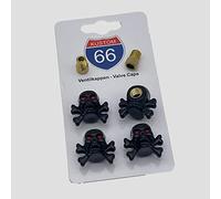 Set di 4 tappi per valvole + 2 adattatori per bicicletta - teschio nero con ossa - adatto per ogni auto, moto e bicicletta