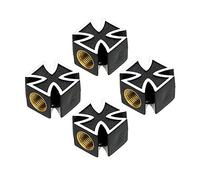 Set di 4 tappi per valvole a croce in ferro per auto, bicicletta, moto, coperchio in plastica con guarnizione in gomma (nero)