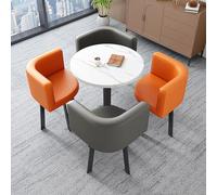 Set di 4 tavoli da pranzo rotondi da ufficio con sedie in pelle e gambe in metallo, perfetto per ufficio, hotel, atrio, cucina e spazi di negoziazione