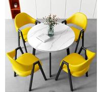 Set di 4 tavoli da pranzo rotondi gialli moderni per ufficio, reception e sala conferenze, con sedie, elegante tavolo negoziale per soggiorno e sala da pranzo