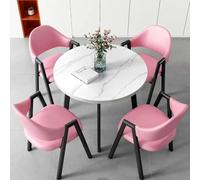 Set di 4 tavoli da pranzo rotondi rosa per ufficio, reception e sala conferenze, elegante tavolo negoziale con sedie per soggiorno e sala da pranzo