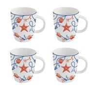 Set Di 4 Tazze COTE DE MER Costa Marinara Per 350Ml In Porcellana Easy Life