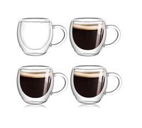 Set di 4 tazze da caffè espresso con manico, tazza da caffè espresso da 70,9 g, bicchieri piccoli da liquore, trasparenti a doppia parete, tazze da caffè espresso, adatte per accessori per macchine