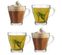 Set di 4 tazze da caffè in vetro, 300 ml, trasparenti, per latte, cappuccino, espresso, cioccolata calda, tè freddo alle erbe, bicchieri
