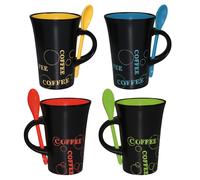Set Di 4 Tazze Di Ceramica E Cucchiaini Tazze Da Caffè Nero Colorato XL