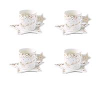 Set Di 4 Tazze Di Natale Con Saucer CHRISTMAS LIGHTS Bianco Oro 175ml EASY LIFE