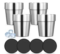 Set di 4 tazze in acciaio inox a doppia parete + silicone Coaster, impilabili, tazze da caffè/tè/bicchieri da birra, per casa, feste o campeggio, 6 once (175 ml)