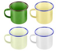 Set di 4 tazze smaltate, 350 ml, portatili, riutilizzabili, smaltate, in porcellana, colore bianco, verde militare, verde chiaro, giallo chiaro, per casa, feste, ufficio, campeggio