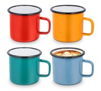Set di 4 tazze smaltate: 350ml Bicchieri riutilizzabili, Bicchieri smaltati con manico, Tazze da caffè rosse/blu/verdi/gialle, Tazze da tè portatili, Set di bicchieri per campeggio, ufficio, casa