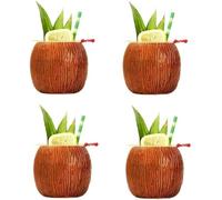 Set di 4 tazze Tiki in cocco di Cocktail Tikis, set di tazze ceramica Goblet inspirazione noce di cocco, bevande esotiche e tropicali hawaiane