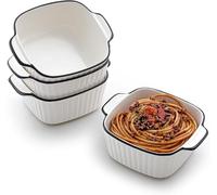 Set di 4 teglie da forno in ceramica, piccole teglie da forno, quadrate singole con manici, adatte per microonde e friggitrice ad aria
