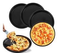 Set di 4 teglie per pizza, piatti rotondi, quiche, antiaderenti, nere, fiamme, calore uniforme e facile da pulire, 2 cm (h) x 16,3 cm (6