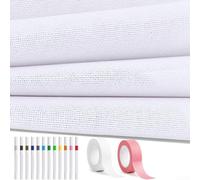 Set di 4 tele bianche da 13 ct, 30,5 x 45,7 cm, rete di puro cotone per punto croce, con nastro bordo e pennarelli da disegno