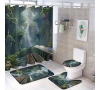 Set di 4 tende da a rustiche da montagna, set da bagno con treni vintage, set da a con tappeti e accessori, decorazione per il bagno con tappetini da bagno e copriwater