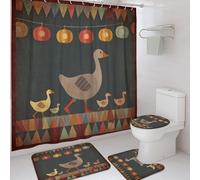 Set di 4 tende da doccia a forma di simpatica oca, blu scuro e rosso, con lanterna, tappeto da bagno, accessori per la decorazione del bagno, tenda da doccia in tessuto impermeabile autunnale con