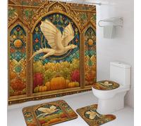 Set di 4 tende da doccia autunnali con dragone, oro, blu, rosso, floreale, tappeti, accessori per la decorazione del bagno, tenda da doccia vintage in tessuto impermeabile con ganci, 182 x 183 cm