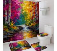 Set di 4 tende da doccia colorate autunnali, decorazione per il bagno ispirata alla natura estetica con elementi rustici, vibrante tenda da doccia in tessuto impermeabile stagionale con ganci, 182 x