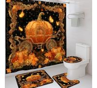 Set di 4 tende da doccia con carrozza di zucca, arancione e nero, tappetino da bagno autunnale, accessori per la decorazione del bagno, tenda da doccia moderna in tessuto impermeabile autunnale con