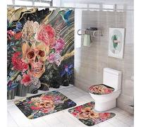 Set di 4 tende da doccia con motivo geometrico astratto e moderno con stampa floreale in marmo, con stampa floreale, copriwater e tappetino da bagno, resistenti e impermeabili, set di decorazioni per
