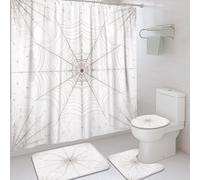 Set di 4 tende da doccia eleganti con ragnatela, accessori per la decorazione del bagno moderni, set di tende da doccia in tessuto impermeabile autunnale con ganci, 182 x 183 cm