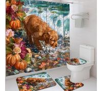 Set di 4 tende da doccia Golden Retriever, tappetino da bagno arancione autunnale per cuccioli, accessori per la decorazione del bagno, tenda da doccia colorata in tessuto impermeabile con ganci, 182