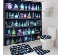 Set di 4 tende da doccia in cristallo, tappetino da bagno con gemme blu viola, accessori per arredamento del bagno, fantasia moderna, tessuto impermeabile con ganci, 183 x 183 cm