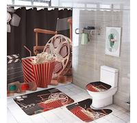 Set di 4 tende da doccia moderne in 3D, accessori per la produzione cinematografica astratta, tappeti antiscivolo, copriwater e tappetino da bagno, resistenti e impermeabili, set di decorazioni per il