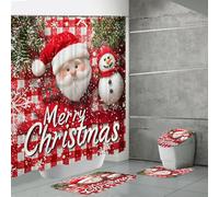 Set di 4 tende da doccia natalizie con Babbo Natale, decorazione per il bagno, copertura per WC e tappetino da bagno, tenda da doccia impermeabile con pupazzo di neve rosso con 12 ganci, per casa