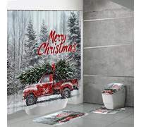 Set di 4 tende da doccia natalizie con Babbo Natale, decorazione per il bagno, copertura per WC e tappetino da bagno, tenda da doccia impermeabile con pupazzo di neve rosso con 12 ganci, per casa