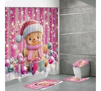 Set di 4 tende da doccia natalizie, decorazione invernale per il bagno, con tappeto antiscivolo, copriwater e tappetino da bagno con pupazzo di neve, tenda da doccia con 12 ganci, per decorazione