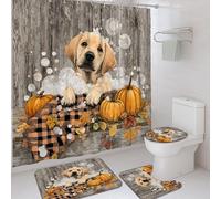 Set di 4 tende da doccia per cani, motivo labrador beige, tappeto da bagno, accessori per decorazione autunnale, tenda da doccia in tessuto impermeabile con bolle, con ganci, 183 x 183 cm