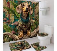 Set di 4 tende da doccia per cani, tappetini da bagno colorati con animali, accessori per la decorazione del bagno, tenda da doccia moderna in tessuto impermeabile primaverile con ganci, 182 x 183 cm