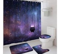 Set di 4 tende da doccia per notte incantata, blu scuro, viola, cielo stellato, tappeto da bagno, accessori per la decorazione del bagno, set di tessuto impermeabile per Halloween, con ganci, 182 x