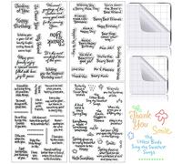 Set di 4 timbri trasparenti con parole, 2 pezzi in acrilico, blocco per timbri sentimenti, in silicone, set di strumenti per timbratura trasparente, blocco acrilico con linee a griglia, timbri