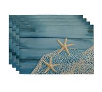 Set di 4 tovagliette all'americana a tema oceano, antiscivolo, lavabili, per interni ed esterni, perfette per feste in spiaggia, colore: blu costiero
