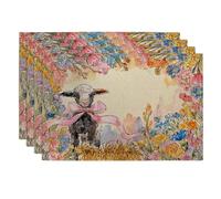 Set di 4 tovagliette all'americana colorate con pecore primaverili e floreali, per sala da pranzo, antiscivolo, lavabili, per interni ed esterni, per feste