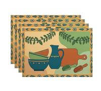 Set di 4 tovagliette all'americana con arte botanica, antiscivolo, lavabili, per interni ed esterni