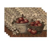 Set di 4 tovagliette all'americana con mele raccolte autunnali, colore rosso, vintage, per tavolo da pranzo, antiscivolo, lavabili, per interni ed esterni, per feste