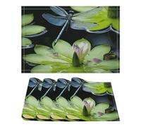 Set di 4 tovagliette all'americana in lino con motivo "Libellula vola sopra", lavabili, impermeabili, resistenti al calore, da cucina