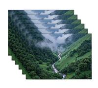 Set di 4 Tovagliette Americana Ruscello Di Montagna Lavabili Tovaglietta Valle Verde Resistenti al Calore Facile Pulizia per la Tavolo da Cucina Giorno del Ringraziamento, 30x45 cm, Verde Smeraldo